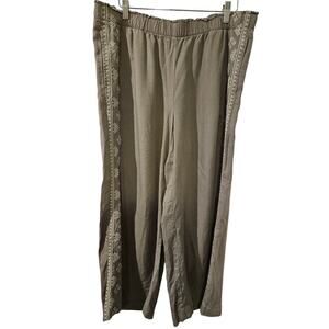 J. Jill PureJill Large Cropped Embroidered Pants Caper‎ Wide Leg Pull On Green